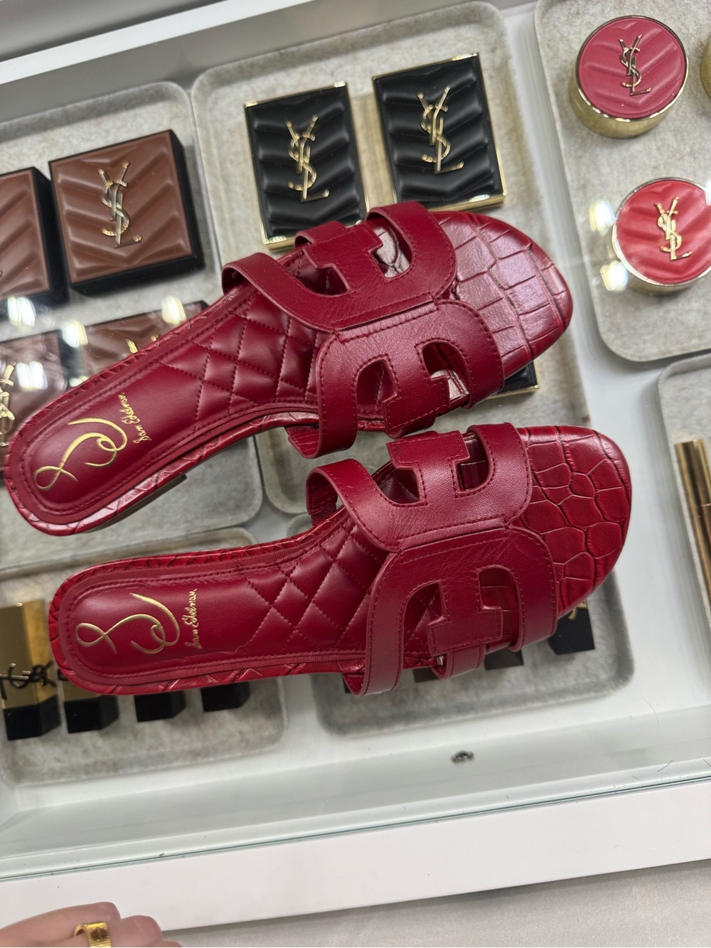 Sam Edelman Red Quilted & Croc-Embossed Slide Sandals